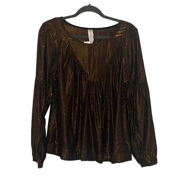 NWT Anthropologie Amadi Merry Metallic Lure Bronze Party Cocktail Blouse - Picture 4 of 7